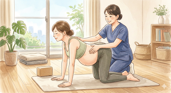 マタニティエクササイズ|N.works助産院は妊娠中の身体作り・出産の不安相談・授乳相談・沐浴・ベビーマッサージ・産後身体ケア・企業妊娠出産講習を行う出張専門・オンラインの助産院です。